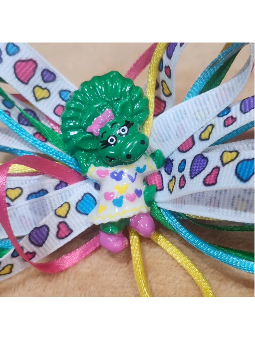 Vintage Barney & Friends Baby Bop Hair Ribbon Bow 1990s Handmade Metal Clip